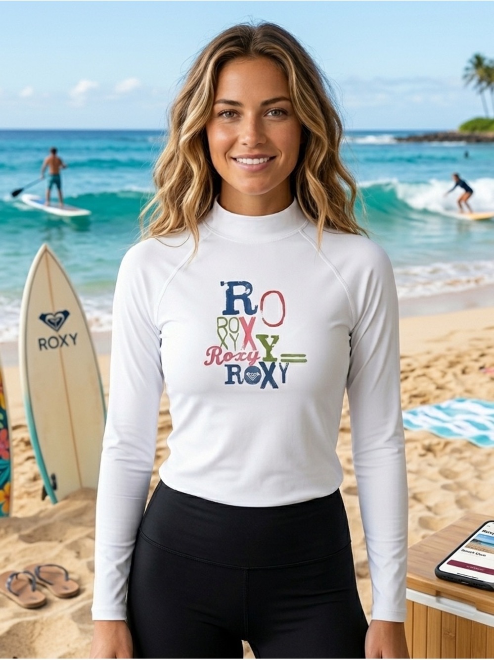 ROXY NWOT UVtech Long Sleeve Rash Guard Size 6 ☀️🌊🏄‍♀️